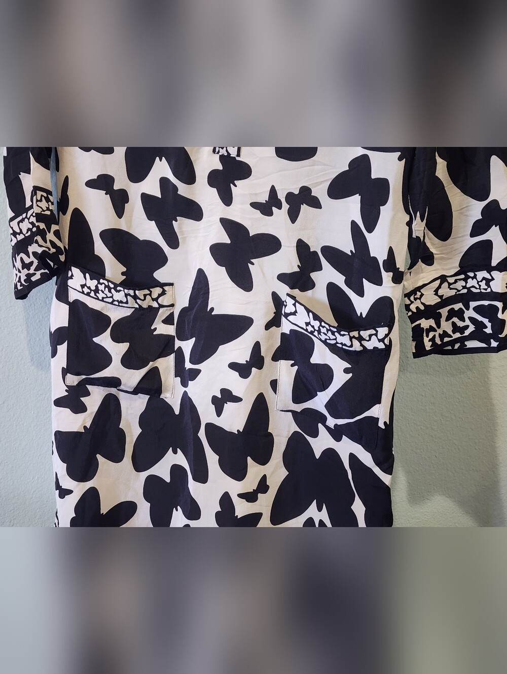 Diane Von Furstenberg (DVF)| Black & White Butterfly Print Midi Dress | Size 10 - Picture 4 of 4